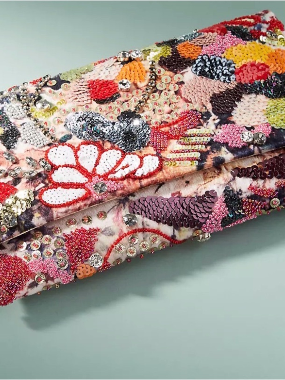 Beaded Multicolor Floral Clutch